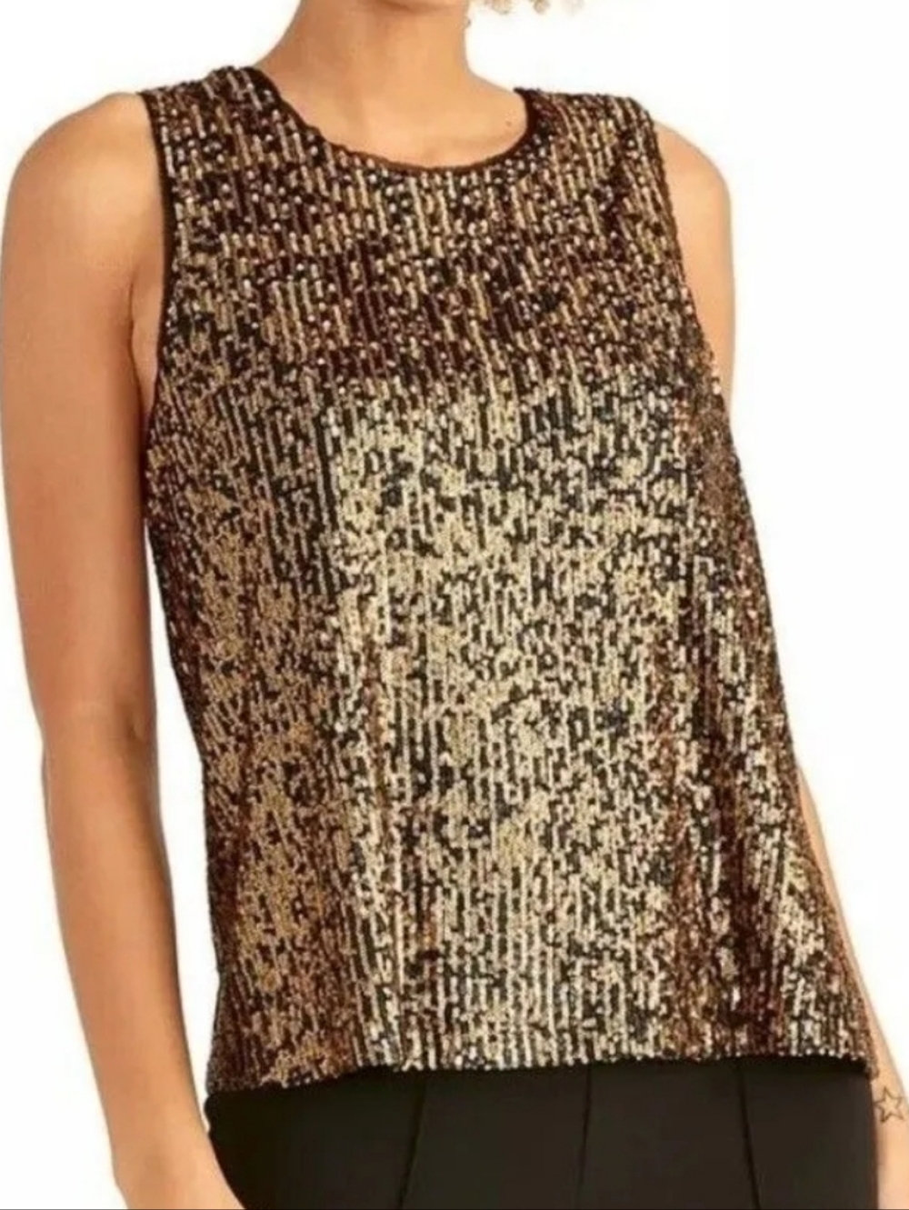 NWT Rachel Roy Aline Sequin Tank Top Gold Black Medium Sleeveless Blouse
